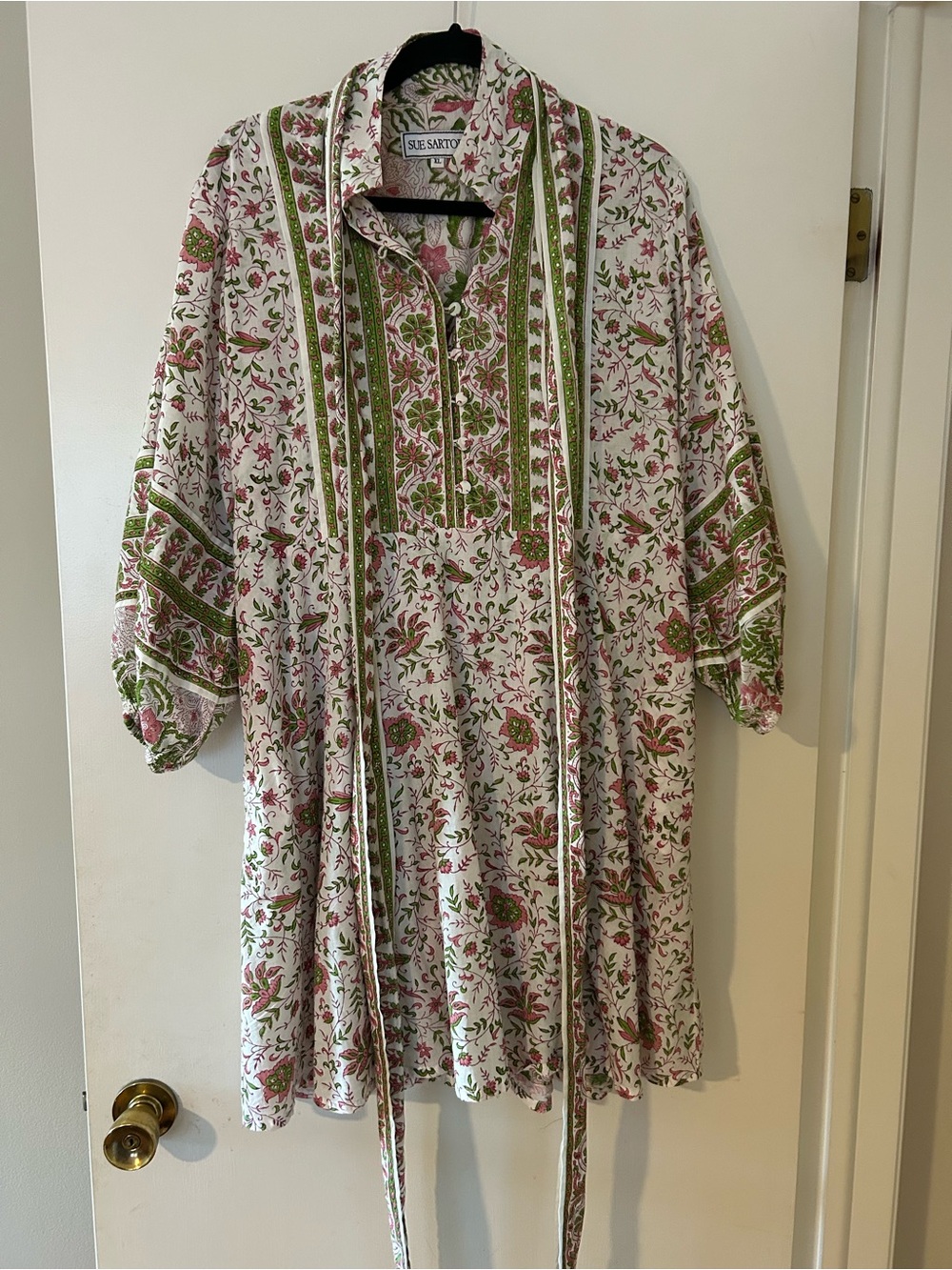 Sue Sartor Floral Mini Dress in Pink & Green